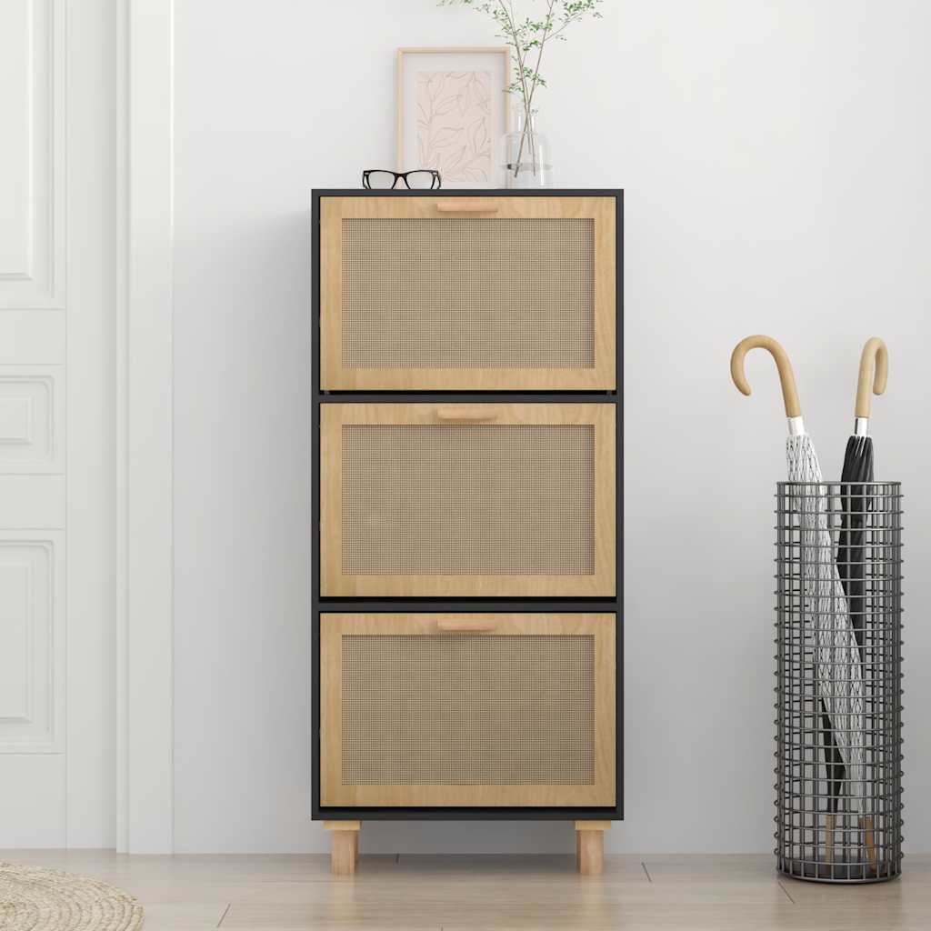 vidaXL Schoenenkast 52x25x115 cm bewerkt hout en rattan zwart, foto 2