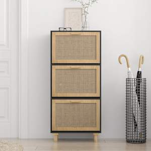 Botník černý 52 x 25 x 115 cm kompozitní dřevo a přírodní ratan - obrázek 3