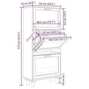 Botník černý 52 x 25 x 115 cm kompozitní dřevo a přírodní ratan - obrázek 8