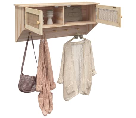 vidaXL Wall-mounted Coat Rack Brown Engineered Wood and Natural Rattan