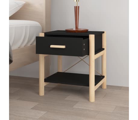 vidaXL Нощна масичка, черна, 42x38x45 см, инженерно дърво