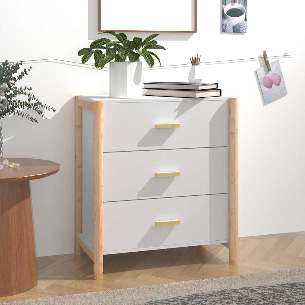 Skænk 62×38×70 cm i hvidt konstrueret træ med fyrretræsben