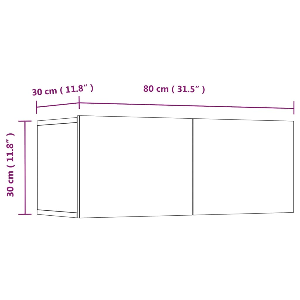 Comode TV, 4 buc., alb, 80x30x30 cm, lemn prelucrat