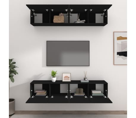 vidaXL TV-Schr&auml;nke 4 Stk. Schwarz 80x30x30 cm Holzwerkstoff