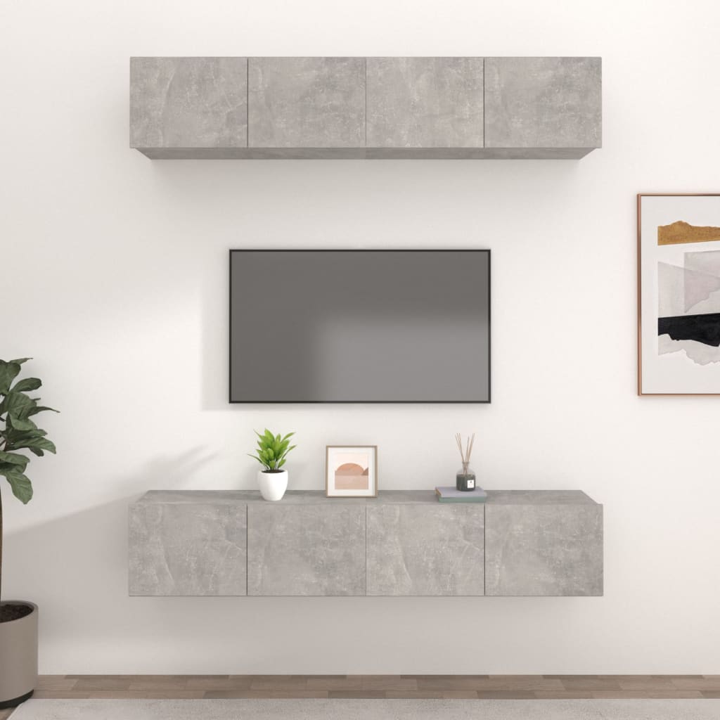 vidaXL Comode TV, 4 buc., gri beton, 80x30x30 cm, lemn prelucrat