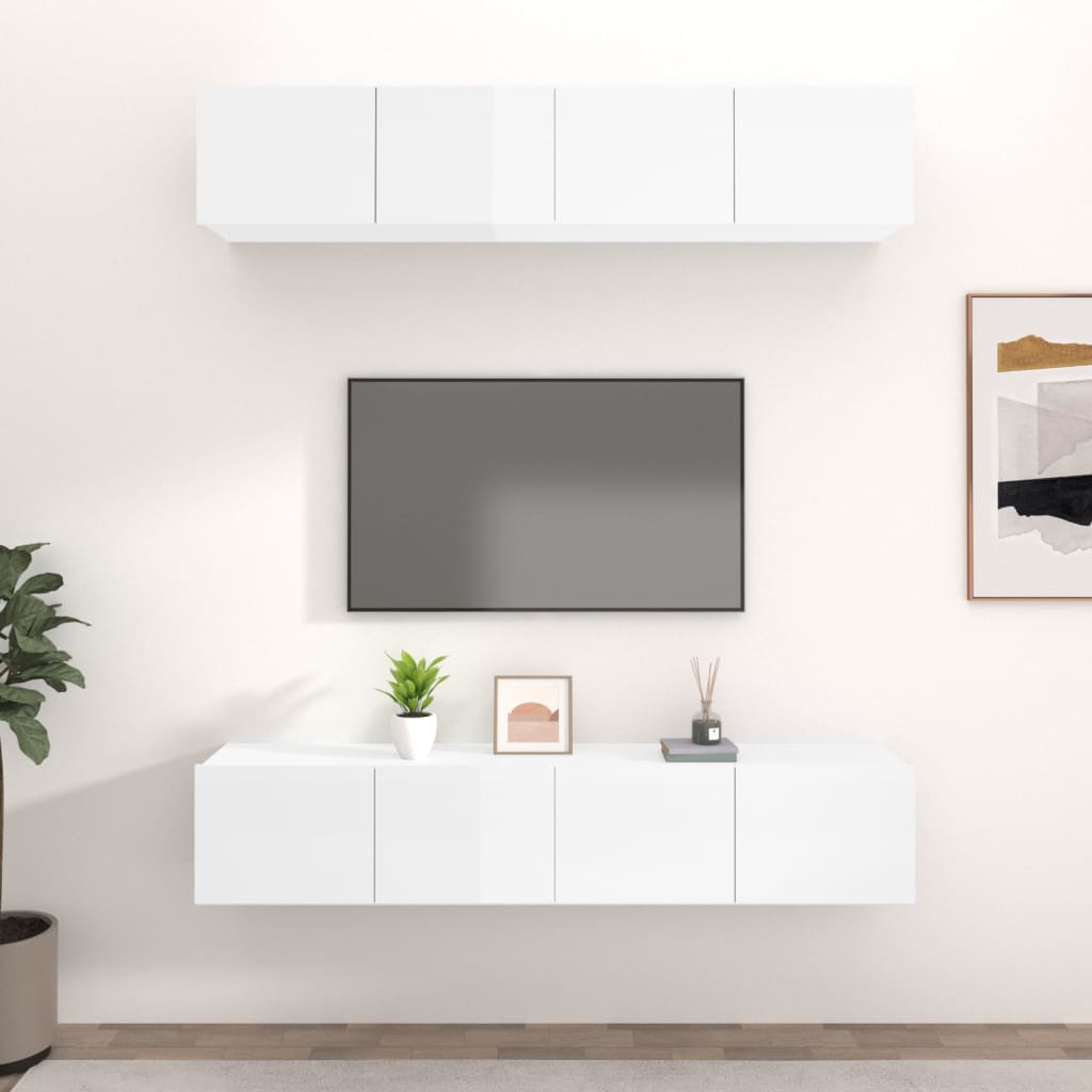 TV skříňky 4 ks bílé vysoký lesk 80x30x30 cm kompozitní dřevo