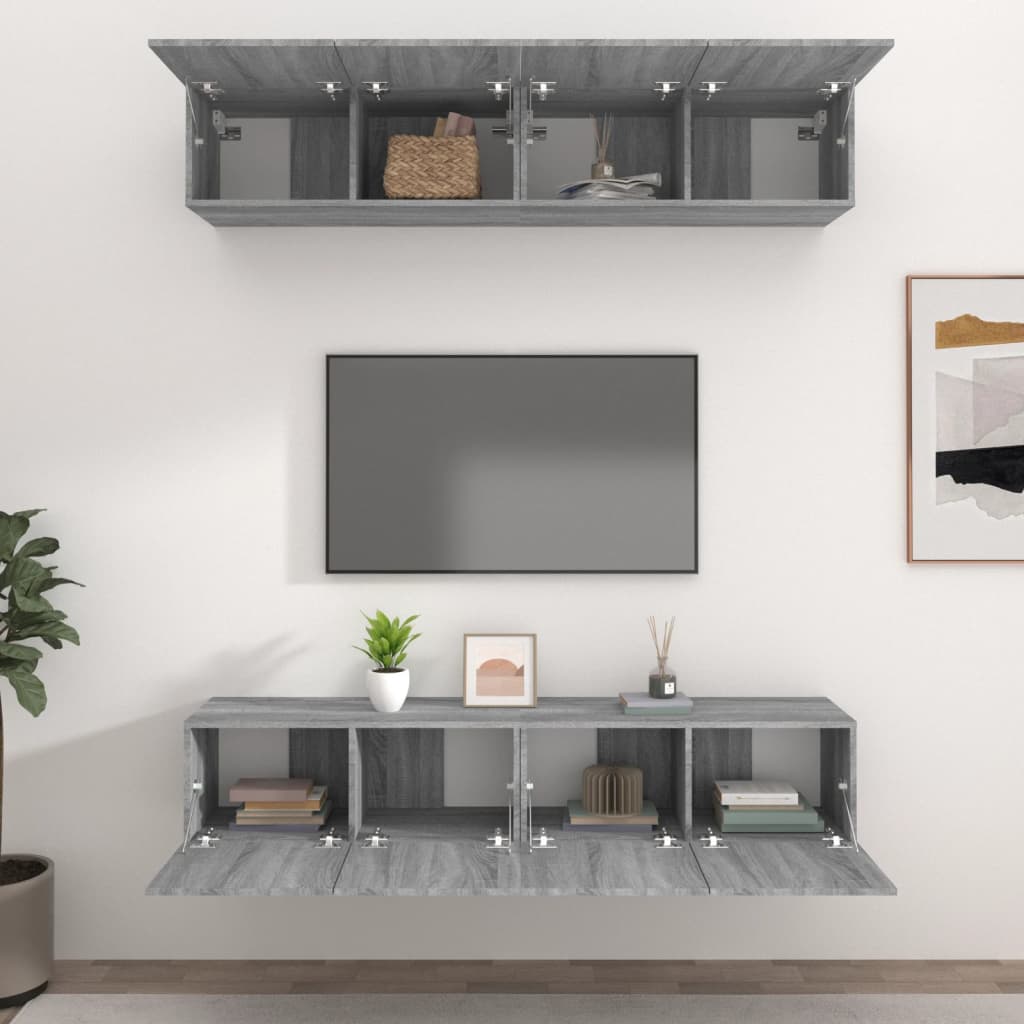 vidaXL Tv-meubelen 4 st 80x30x30 cm bewerkt hout grijs sonoma eiken afbeelding
