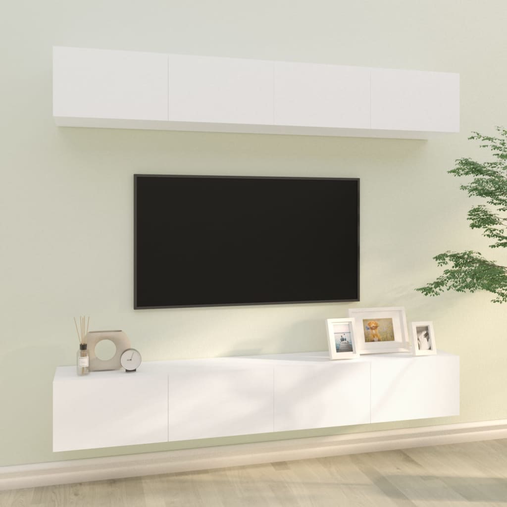 vidaXL Dulapuri TV de perete, 4 buc, alb, 100x30x30 cm