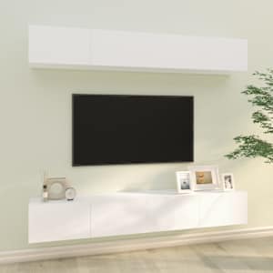 Stenske TV omarice 4 kosi bele 100x30x30 cm