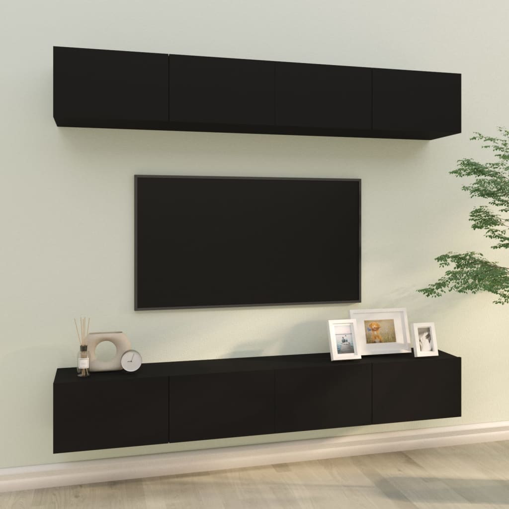 vidaXL TV-seinäkaapit 4 kpl musta 100x30x30 cm