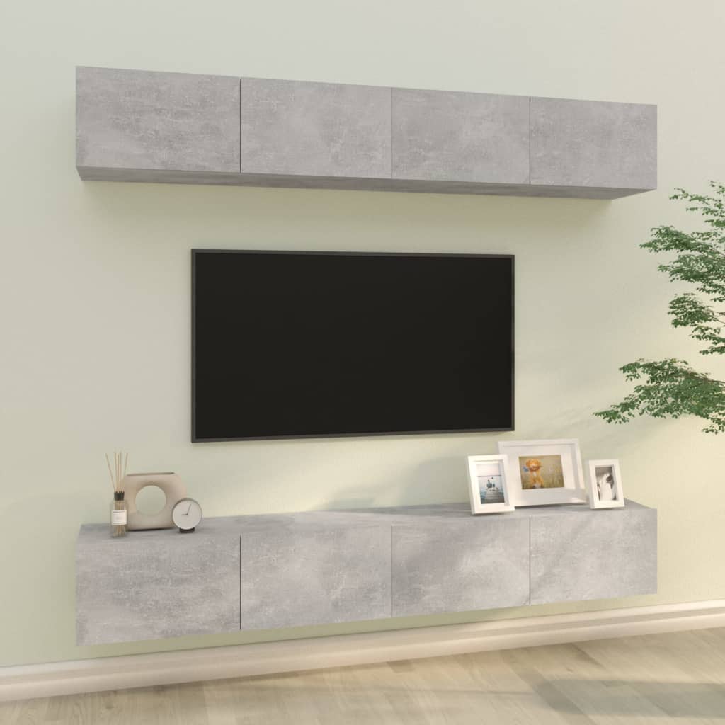 vidaXL Szafki cienne pod TV, 4 szt., betonowa szaro, 100x30x30 cm