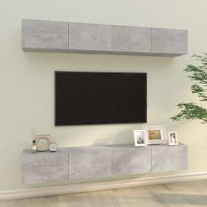 Stenske TV omarice 4 kosi betonsko sive 100x30x30 cm