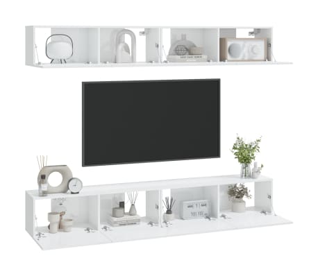 vidaXL Wall TV Cabinets 4 pcs High Gloss White 100x30x30 cm