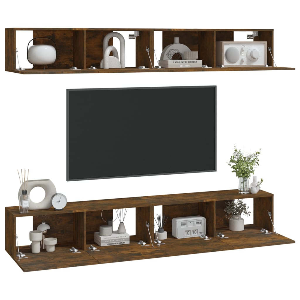 vidaXL 4 db füstös tölgy színű fali TV-szekrény 100 x 30 x 30 cm