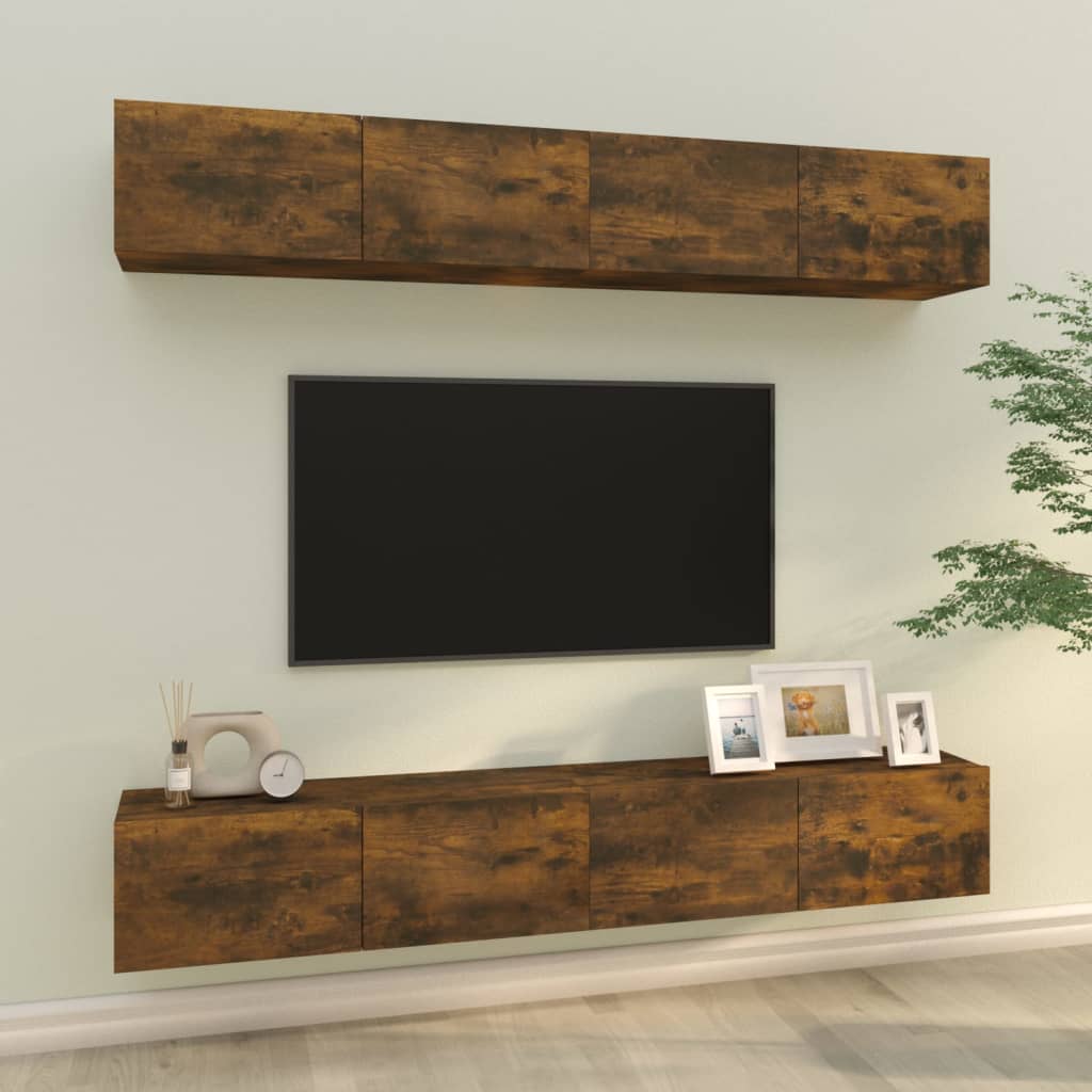 vidaXL Dulapuri TV de perete, 4 buc, stejar afumat, 100x30x30 cm
