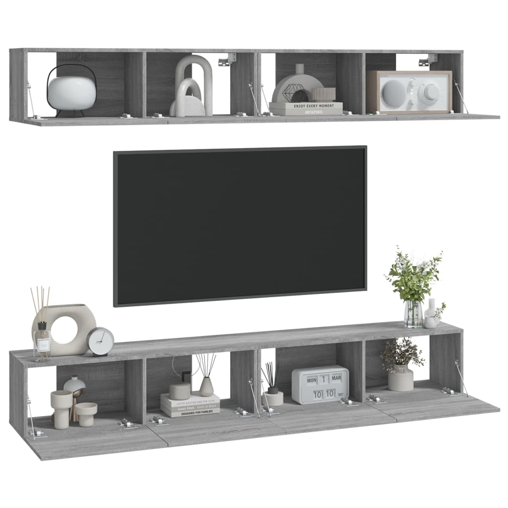 vidaXL Tv-wandmeubels 4 st 100x30x30 cm grijs sonoma eikenkleurig afbeelding