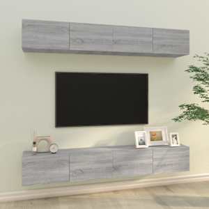 Stenske TV omarice 4 kosi siva sonoma 100x30x30 cm