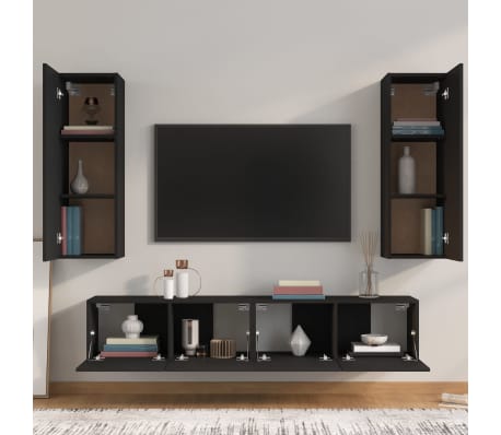 vidaXL 4-tlg. TV-Schrank-Set Schwarz Holzwerkstoff