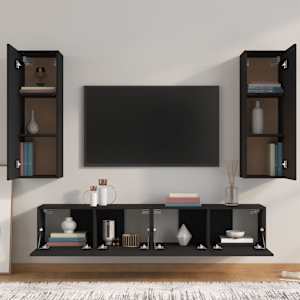vidaXL 4-tlg. TV-Schrank-Set Schwarz Holzwerkstoff