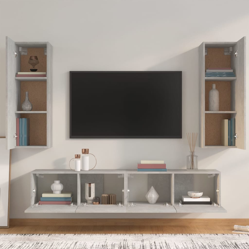 vidaXL Set dulap TV, 4 piese, gri beton, lemn prelucrat