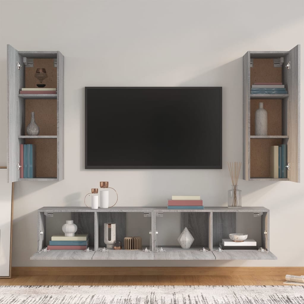 vidaXL 4-delige Tv-meubelset bewerkt hout grijs sonoma eikenkleurig