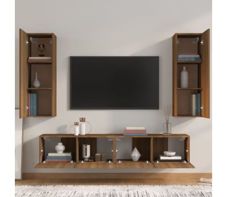 vidaXL TV spintelių komplektas, 4 dalių, rudas ąžuolo, mediena