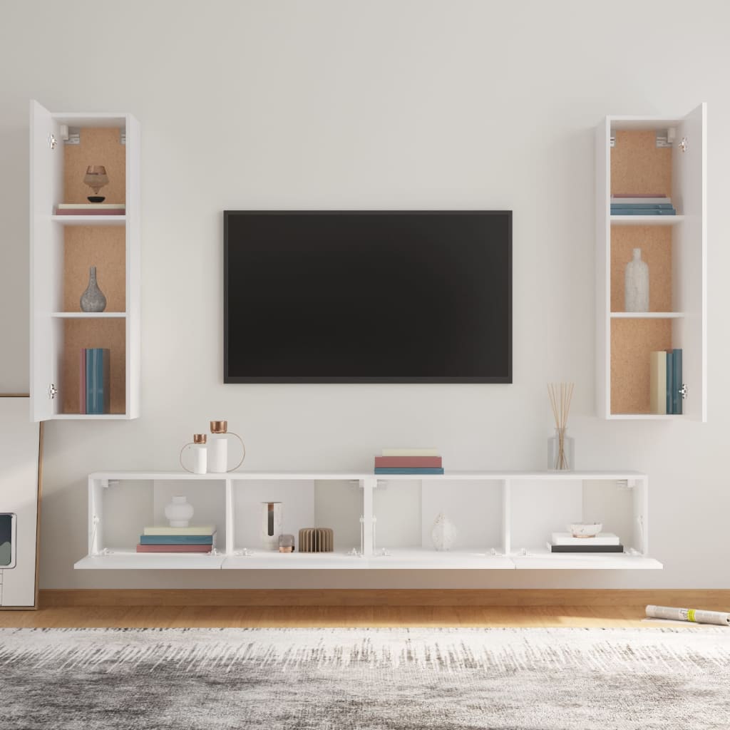 vidaXL 4 Piece TV Cabinet Set White Engineered Wood