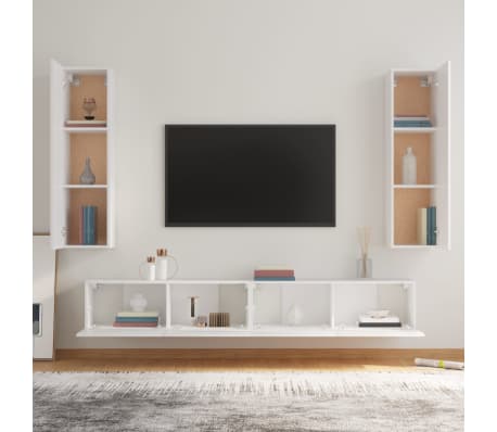 vidaXL 4 Piece TV Cabinet Set White Engineered Wood