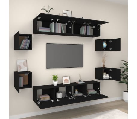 vidaXL Ensemble de meubles TV 8 pcs Noir Bois d'ingénierie