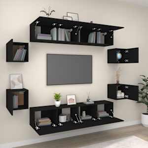 vidaXL Ensemble de meubles TV 8 pcs Noir Bois d'ingénierie