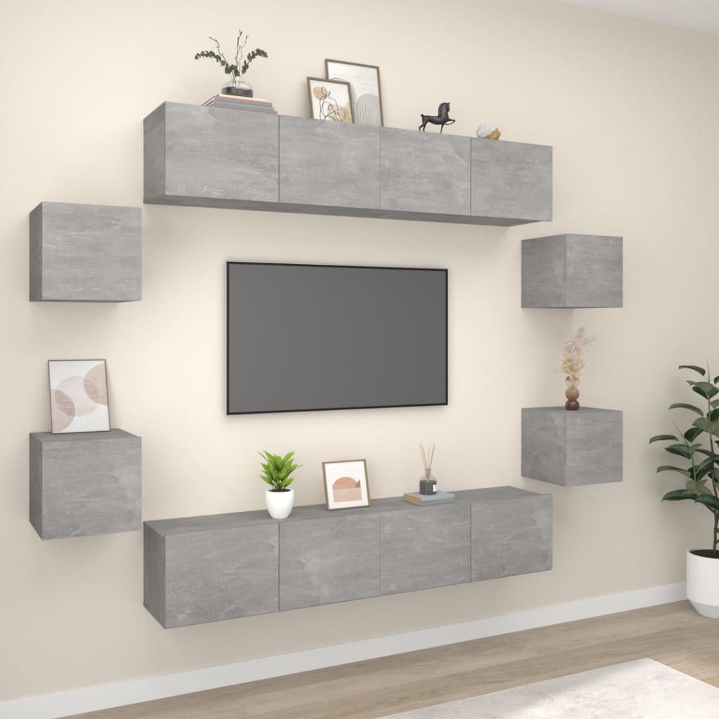 vidaXL Conjunto móveis de TV 8 pcs madeira processada cinzento cimento