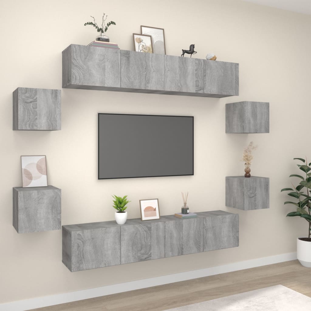 vidaXL 8dílný set TV skříněk šedý sonoma kompozitní dřevo