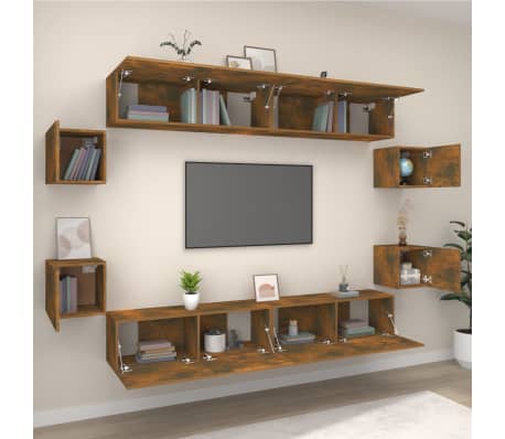 vidaXL Ensemble de meubles TV 8 pcs Ch&ecirc;ne fum&eacute; Bois d'ing&eacute;nierie