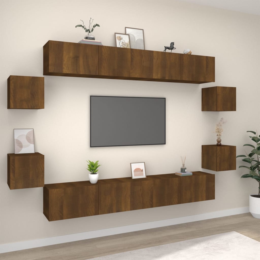 vidaXL Set dulap TV, 8 piese, stejar maro, lemn prelucrat Dulap