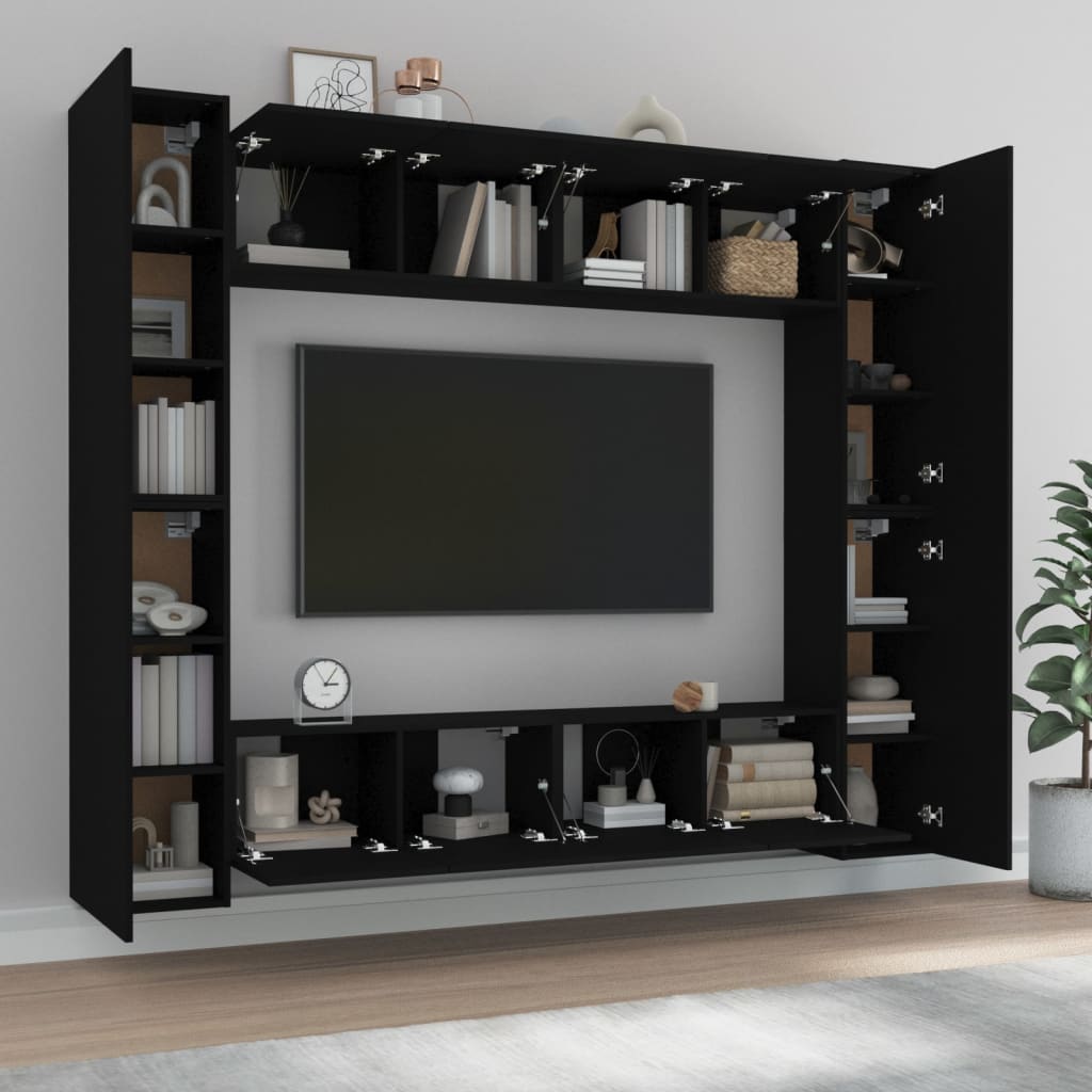 vidaXL 8-delige Tv-meubelset bewerkt hout zwart afbeelding
