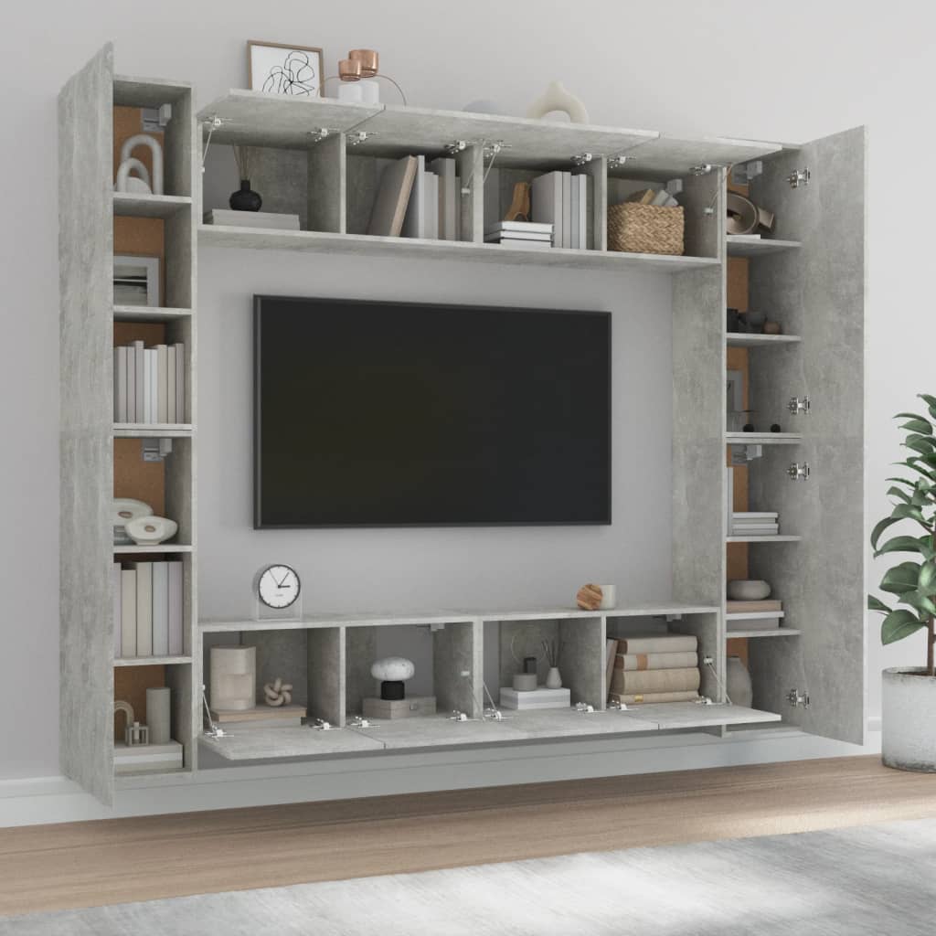 vidaXL 8 Piece TV Stand Set Concrete Gray Engineered Wood