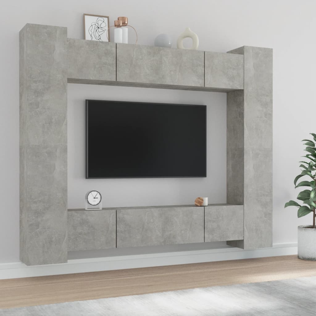 vidaXL 8-tlg. TV-Schrank-Set Betongrau Holzwerkstoff