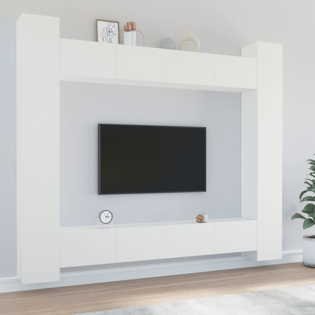 vidaXL Conjunto móveis de TV 8 pcs madeira processada branco