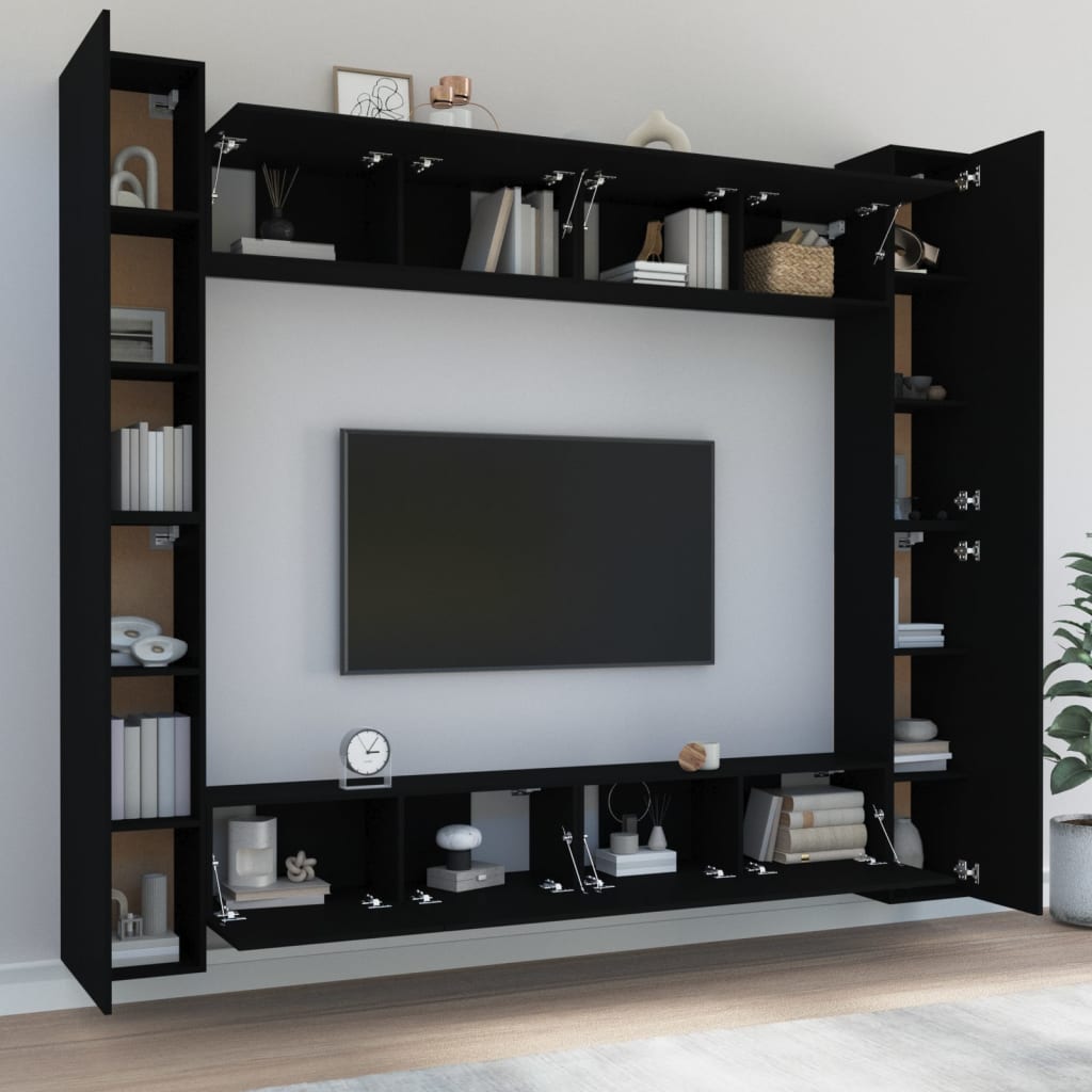 vidaXL 8 Piece TV Cabinet Set Black Engineered Wood