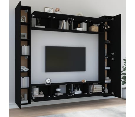 vidaXL Televizoriaus spintelių komplektas, 8 dalių, juodas, mediena