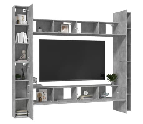 vidaXL TV spintelių komplektas, 8 dalių, betono pilkas, mediena