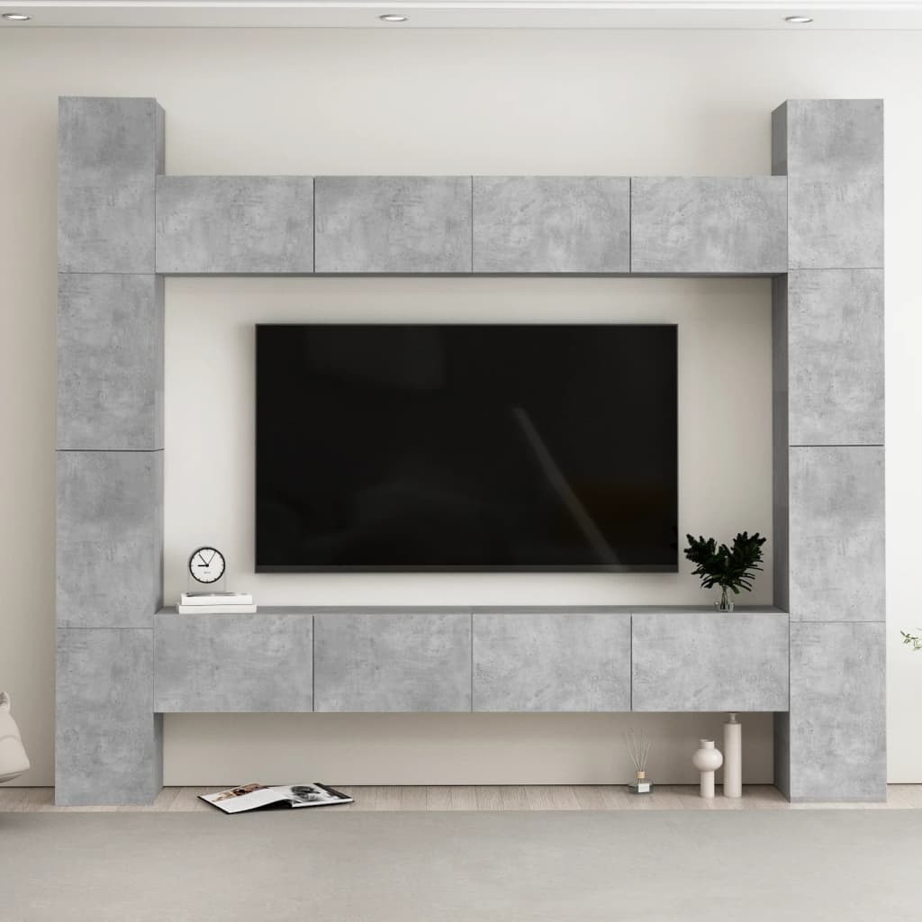 vidaXL Conjunto móveis de TV 8 pcs madeira processada cinzento cimento