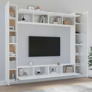 vidaXL Set Mobili Porta TV 8pz Bianco Lucido in Legno Multistrato