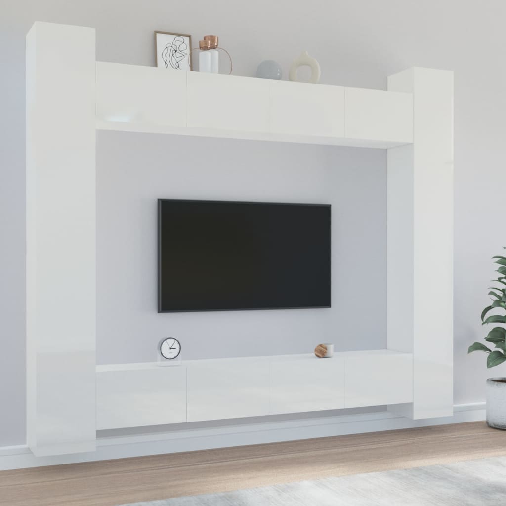 Ensemble de meubles TV 8 pcs Blanc brillant Bois d'ingénierie