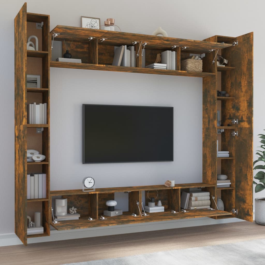 vidaXL Set Mobili Porta TV 8pz Rovere Fumo in Legno Multistrato