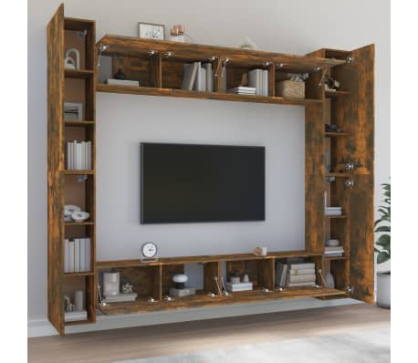 vidaXL Set Mobili Porta TV 8pz Rovere Fumo in Legno Multistrato