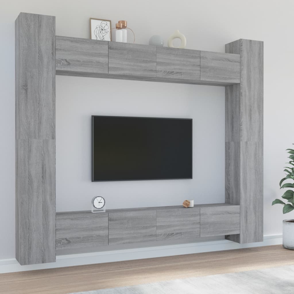 vidaXL 8-tlg. TV-Schrank-Set Grau Sonoma Holzwerkstoff