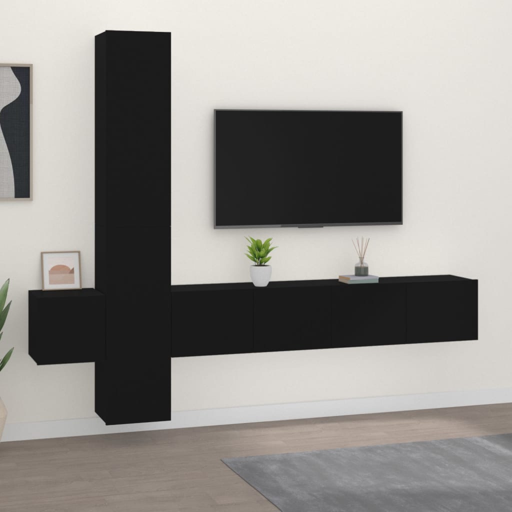 vidaXL Set dulap TV,5 piese, negru, lemn prelucrat