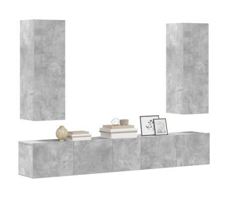 vidaXL 5 r&eacute;szes betonsz&uuml;rke szerelt fa TV-szekr&eacute;nyszett