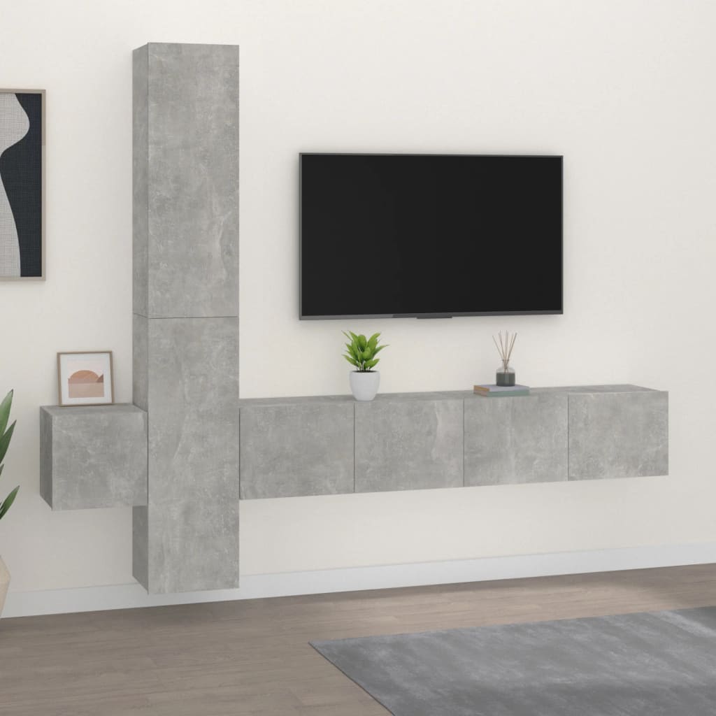 vidaXL 5-tlg. TV-Schrank-Set Betongrau Holzwerkstoff